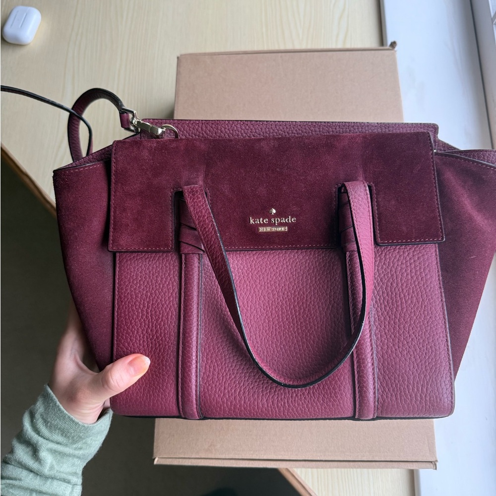 Kate Spade Burgundy Leather Tote with Structured Design